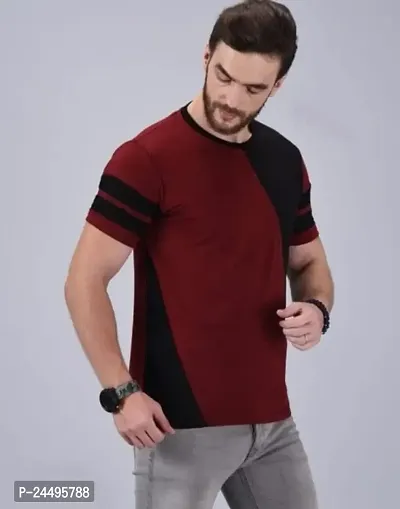 Classic Comfort: Two-Color Round Neck Cotton Men's T-Shirt (Medium, Maroon-Black)-thumb3