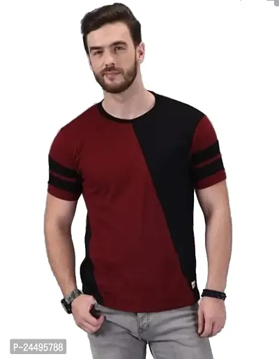 Classic Comfort: Two-Color Round Neck Cotton Men's T-Shirt (Medium, Maroon-Black)