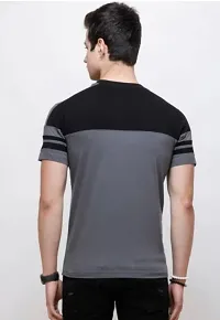 Men Colorblock Round Neck Cotton Blend T-Shirt (XX-Large, Black-Grey)-thumb1