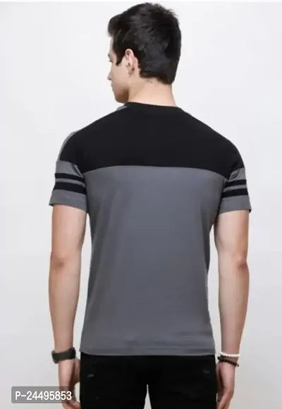 Men Colorblock Round Neck Cotton Blend T-Shirt (XX-Large, Black-Grey)-thumb2