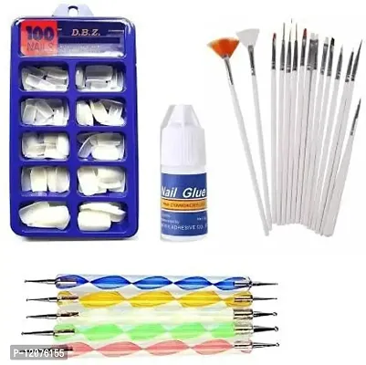 D.B.Z. 100 Pcs Artificial Nails,1 Nails Glue,5 Nails Dotting Pen,15 Pcs Nails Brush