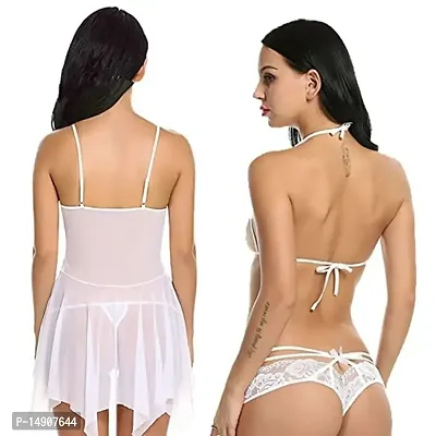 Ceniz Babydoll Lingerie Set for Honeymoon for Woman | Sexy Night Dress | Hot Nighty for Women | Above Knee Baby Doll Night Dress | Semi Transparent Free Size Pack of of 2 . (Free Size, White)-thumb5