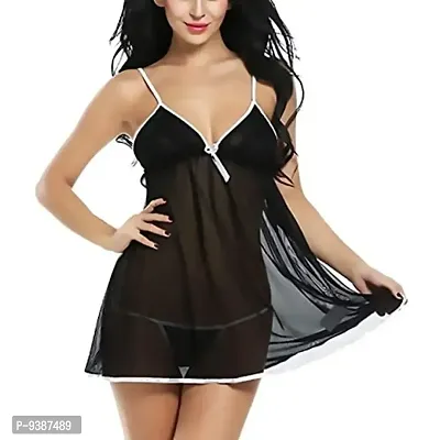 Ezip Women's Net Honeymoon Lingerie Nightwear Super Soft Babydoll Dress Black