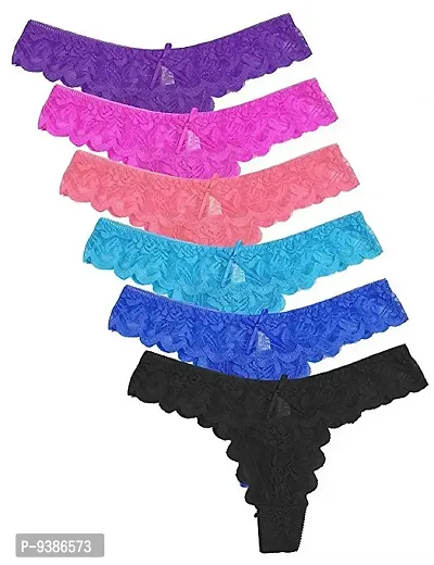 Ezip Women 's Thongs Sexy Net Briefs Girls Fashion Lace Panties Multicolor Women's Thongs Briefs Low Waist Underwear Combo of 6 pc-thumb0