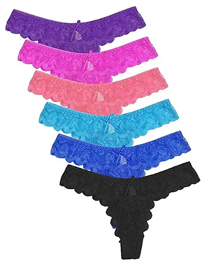 Ezip Women 's Thongs Sexy Net Briefs Girls Fashion Lace Panties Women's Thongs Briefs Low Waist Underwear Combo of pc