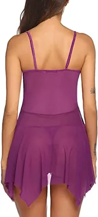 Ceniz Women's Polyester Blend Solid Above The Knee Babydoll Lingerie (CZVFS26_Purple_Free Size)-thumb4