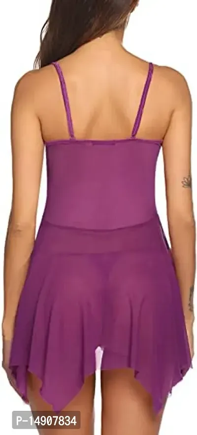 Ceniz Women's Polyester Blend Solid Above The Knee Babydoll Lingerie (CZVFS26_Purple_Free Size)-thumb5