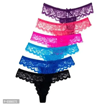 Ezip Women 's Thongs Sexy Net Briefs Girls Fashion Lace Panties Multicolor Women's Thongs Briefs Low Waist Underwear Combo of 6 pc-thumb2