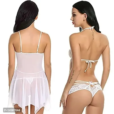Ceniz Babydoll Lingerie Set for Honeymoon for Woman | Sexy Night Dress | Hot Nighty for Women | Above Knee Baby Doll Night Dress | Semi Transparent Free Size Pack of of 2 . (Free Size, White)-thumb2