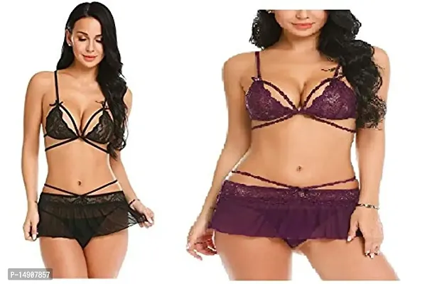 Buy Ceniz Women's Babydoll Nightwear Lace Lingerie with Panty for Women  Girls  Sleepwear Hot Sexy Above Knee First Night Dress/Thongs for  Honeymoon (Free Size, BlackPurple) Online In India At Discounted Prices