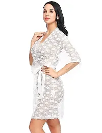 Ceniz Women's Lace Front Open Babydoll Nightwear Robe Lingerie with Panty for Women  Girls | Hot  Sexy Above Knee First Night Dress/Thongs for Honeymoon (Free Size, White)-thumb2