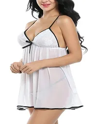 Ezip Women's Net Honeymoon Lingerie Nightwear Super Soft Babydoll Dress White-thumb2