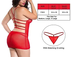 Ceniz Women's Polyester Spandex Mix Solid Midi Babydoll Lingerie . (Red, Polyester Blend)-thumb2