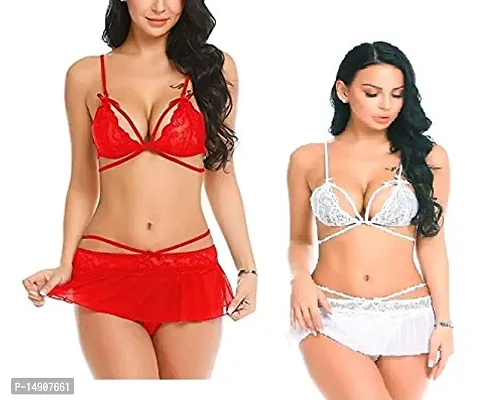 Buy Ceniz Women's Babydoll Nightwear Lace Lingerie with Panty for Women  Girls  Sleepwear Hot Sexy Above Knee First Night Dress/Thongs for  Honeymoon (Free Size, RedWhite) Online In India At Discounted Prices