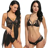 Ceniz Babydoll Lingerie Set for Honeymoon for Woman | Sexy Night Dress | Hot Nighty for Women | Above Knee Baby Doll Night Dress | Semi Transparent Free Size Pack of of 2 . (Free Size, Black)-thumb4