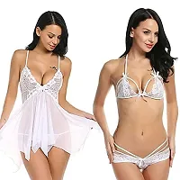 Ceniz Babydoll Lingerie Set for Honeymoon for Woman | Sexy Night Dress | Hot Nighty for Women | Above Knee Baby Doll Night Dress | Semi Transparent Free Size Pack of of 2 . (Free Size, White)-thumb2