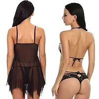 Ceniz Babydoll Lingerie Set for Honeymoon for Woman | Sexy Night Dress | Hot Nighty for Women | Above Knee Baby Doll Night Dress | Semi Transparent Free Size Pack of of 2 . (Free Size, Black)-thumb1