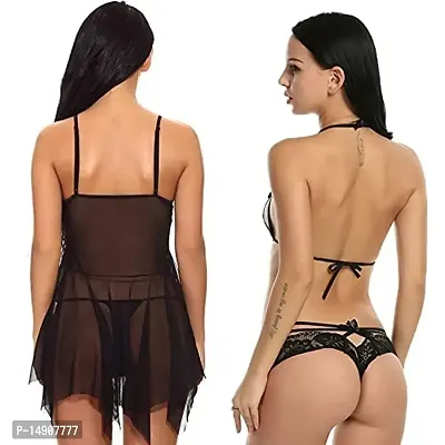 Ceniz Babydoll Lingerie Set for Honeymoon for Woman | Sexy Night Dress | Hot Nighty for Women | Above Knee Baby Doll Night Dress | Semi Transparent Free Size Pack of of 2 . (Free Size, Black)-thumb2