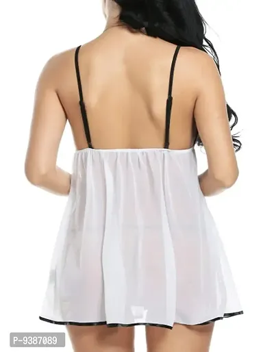 Ezip Women's Net Honeymoon Lingerie Nightwear Super Soft Babydoll Dress White-thumb4