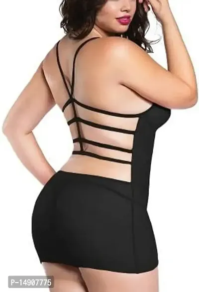 Ceniz Women Sheer Net Strappy Back Sexy Honeymoon Lingerie for Women/Ladies and Girls Nightwear Babydoll . (Free Size, Black)-thumb2