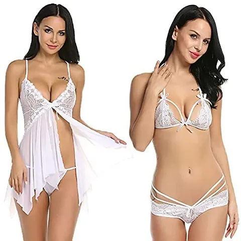 Ceniz Babydoll Lingerie Set for Honeymoon for Woman | Sexy Night Dress | Hot Nighty for Women | Above Knee Baby Doll Night Dress | Semi Transparent Free Size Pack of of 2 .