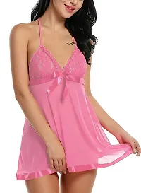 Ezip Women's Net Babydoll Dress (Pink, Free Size)-thumb1