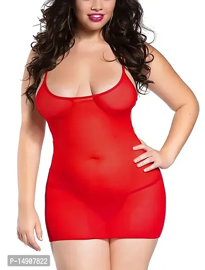 Ceniz Women's Polyester Spandex Mix Solid Midi Babydoll Lingerie . (Red, Polyester Blend)-thumb0