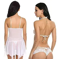 Ceniz Babydoll Lingerie Set for Honeymoon for Woman | Sexy Night Dress | Hot Nighty for Women | Above Knee Baby Doll Night Dress | Semi Transparent Free Size Pack of of 2 . (Free Size, White)-thumb3