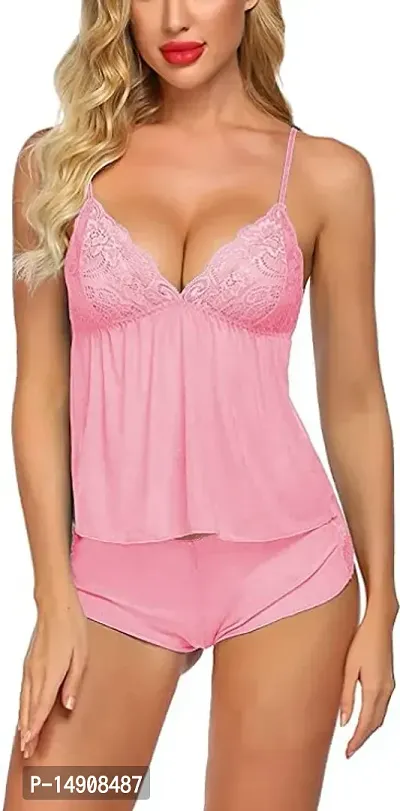 Just Sexy Lingerie, Women's Sexy Satin Cami and Short Set in Rose White,  Medium