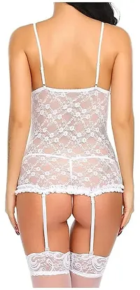 Ceniz Women's Elastane Mini Babydoll Nightwear Lingerie Set for Women  Girls | Hot  Sexy Above Knee First Night Dress/Thongs for Honeymoon (White)-thumb1