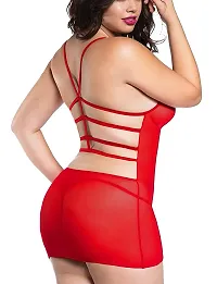 Ceniz Women's Polyester Spandex Mix Solid Midi Babydoll Lingerie . (Red, Polyester Blend)-thumb1