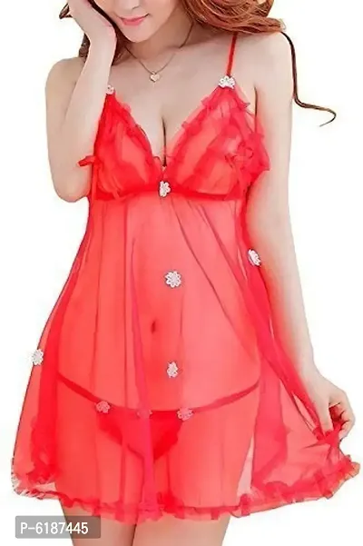 LPL Womens Net Babydoll Nightwear Lingerie Dress with G-String Panty.