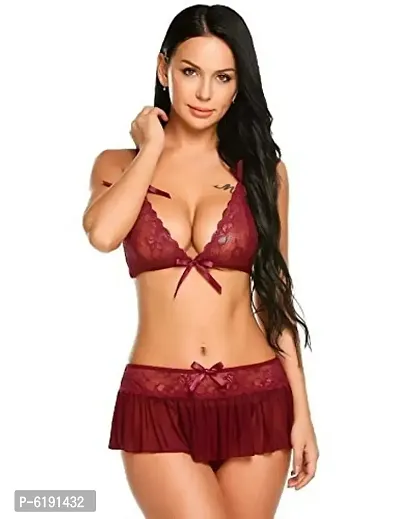 LPL Womens Net Blended Above Knee Babydoll Lingerie Set with Panty .-thumb0
