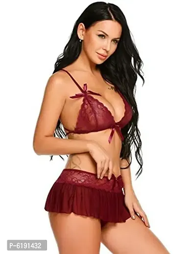 LPL Womens Net Blended Above Knee Babydoll Lingerie Set with Panty .-thumb2