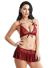 LPL Womens Net Blended Above Knee Babydoll Lingerie Set with Panty .-thumb2