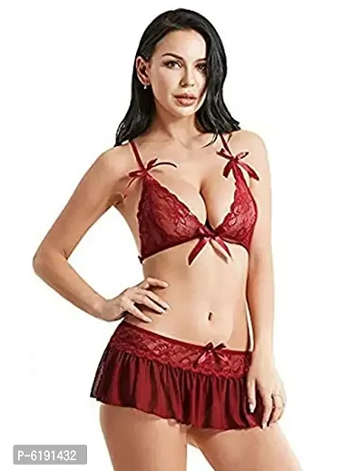 LPL Womens Net Blended Above Knee Babydoll Lingerie Set with Panty .-thumb3