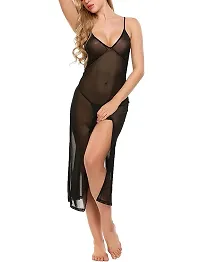 Women Polyester and Spandex Plain Long Babydoll Sexy Lingerie for Honeymoon Outfits with G-String Panty.-thumb2