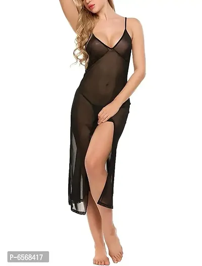 Women Polyester and Spandex Plain Long Babydoll Sexy Lingerie for Honeymoon Outfits with G-String Panty.-thumb3