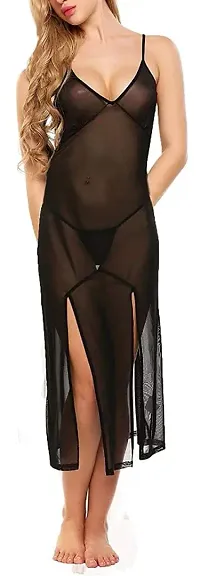 Women Polyester and Spandex Plain Long Babydoll Sexy Lingerie for Honeymoon Outfits with G-String Panty.-thumb4