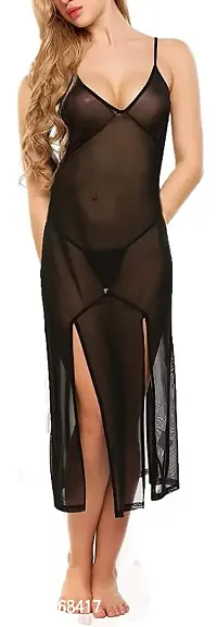 Women Polyester and Spandex Plain Long Babydoll Sexy Lingerie for Honeymoon Outfits with G-String Panty.-thumb5