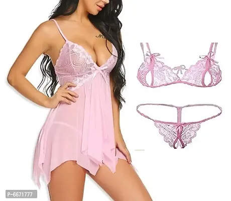 This Combo Pack ! Women Babydoll Nightwear Lingerie and Bra Panty Lingerie Set .(28 to 34 Inch ).