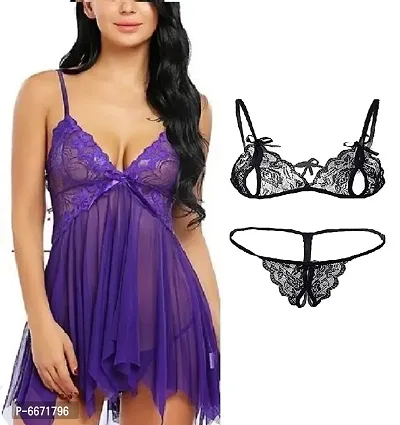 This Combo Pack ! Women Babydoll Nightwear Lingerie and Bra Panty Lingerie Set .(28 to 34 Inch ).