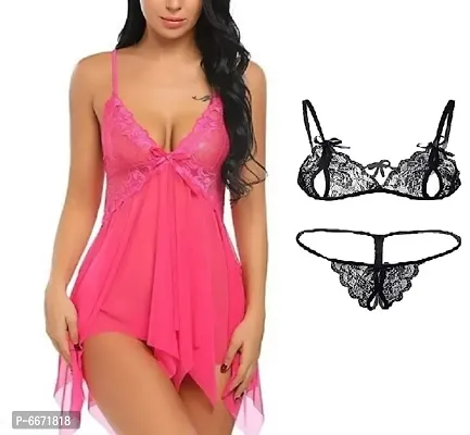 This Combo Pack ! Women Babydoll Nightwear Lingerie and Bra Panty Lingerie Set .(28 to 34 Inch ).
