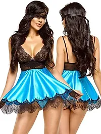 Women Lace and Satin Babydoll Lingerie Nightwear Dress with Eye mask.(28 to 34)-thumb2