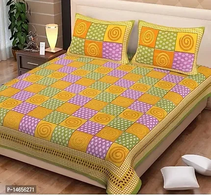 Butea Crape Double Bedsheet (210*245cm) with 2 Pillow Cover ( 45*70cm)/ Chakri (Green)