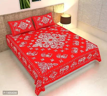 Butea Crape Double Bedsheet (210*245cm) with 2 Pillow Cover ( 45*70cm)/Kangura Haati (Red)-thumb0