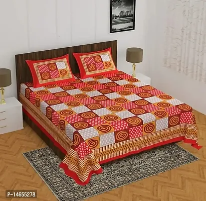 Butea Crape Double Bedsheet (210*245cm) with 2 Pillow Cover ( 45*70cm)/ Chakri (Red)-thumb0