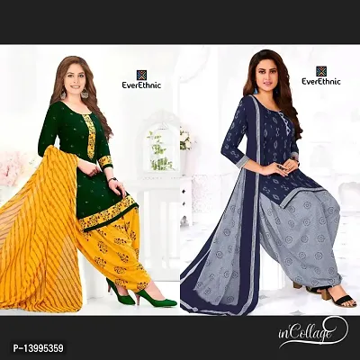 Women Printed Multicolor Casaul Unstitched Dress Materials Crepe Salwar and Botton with Chiffon Dupatta_Pack of 2