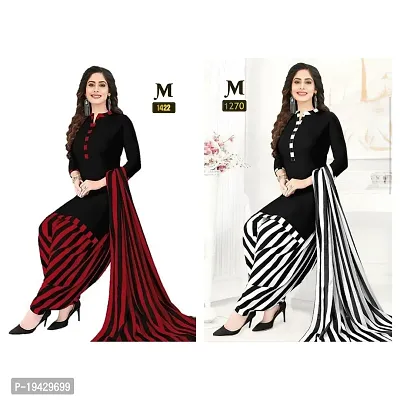 EverEthnic Women's Top and Bottom Crepe With Chiffon Dupatta Printed Unstitched Salwar Suit Material (COMBO OF 2)