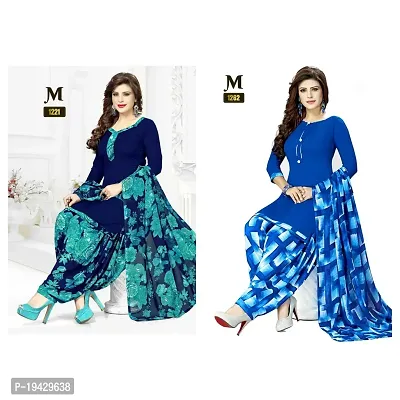 EverEthnic Women's Top and Bottom Crepe With Chiffon Dupatta Printed Unstitched Salwar Suit Material (COMBO OF 2)-thumb0